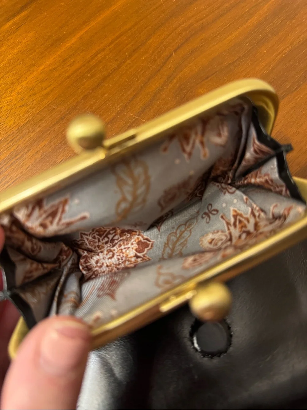 Hobo Robin Compact Wallet in Black Polished Leather
